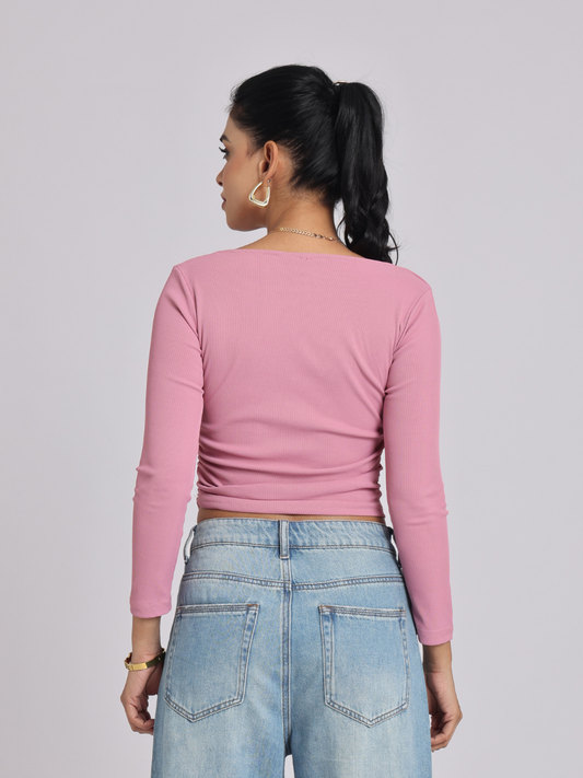 Pink Side Elastic Ruched Crop Top