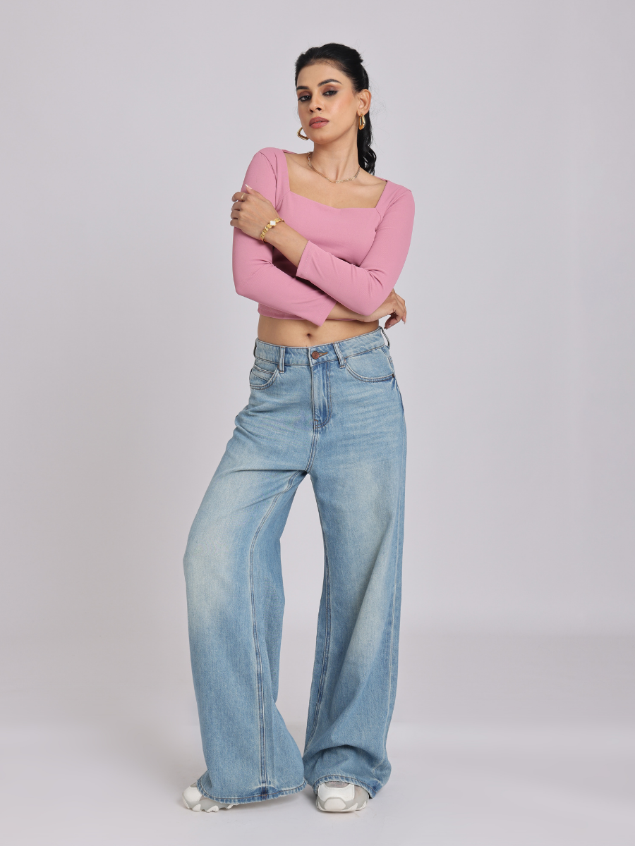 Pink Side Elastic Ruched Crop Top