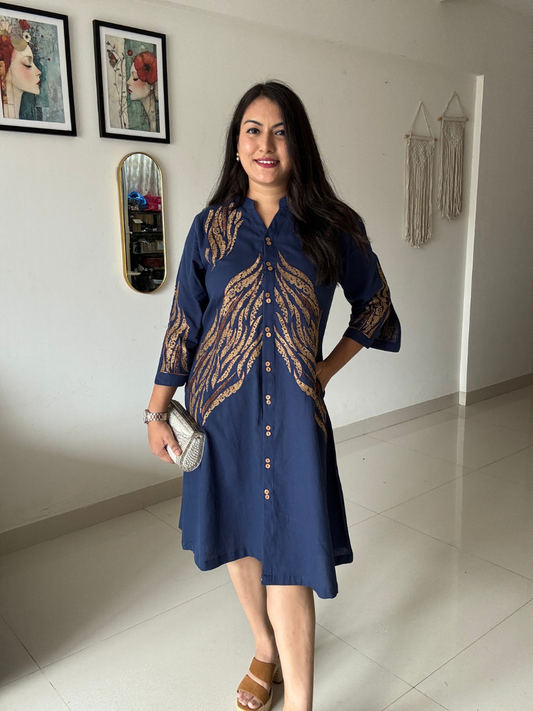 Midnight Fern Embroidered Shirt Dress