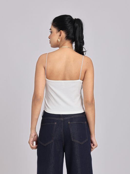Essential Spaghetti Crop Top - White