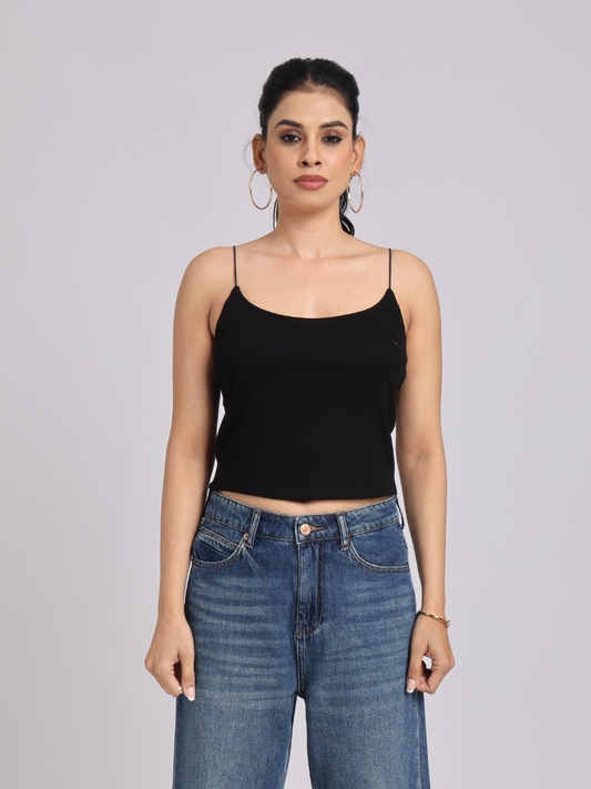 Essential Spaghetti Crop Top – Black