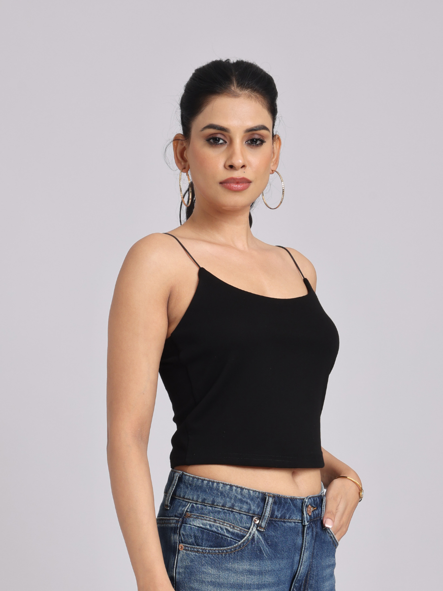 Essential Spaghetti Crop Top – Black