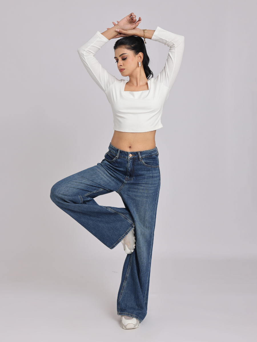 Premium White Square Neck Crop Top