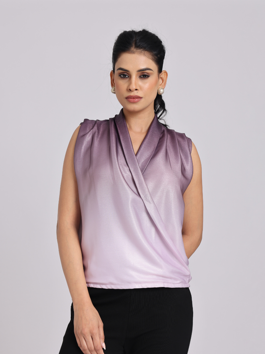 Mauve Satin Drape Neck Sleeveless Top