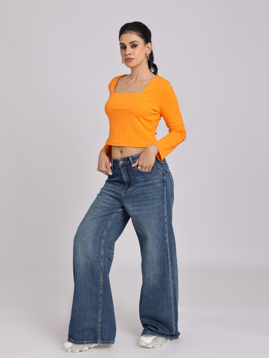 Premium Orange Square Neck Crop Top