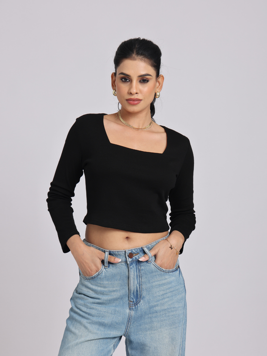 Premium Black Square-Neck Crop Top