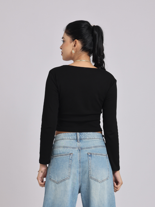 Premium Black Square-Neck Crop Top