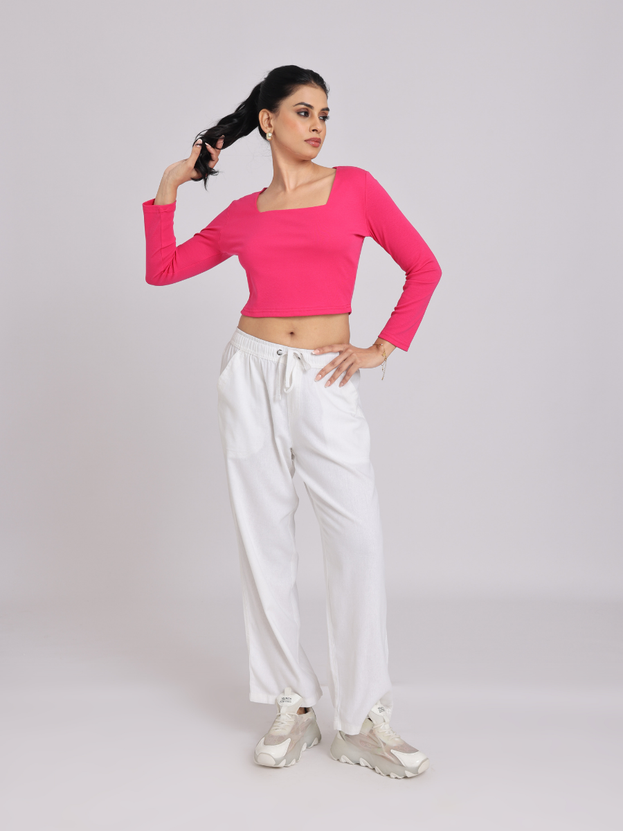 Premium Hot Pink Square-Neck Crop Top