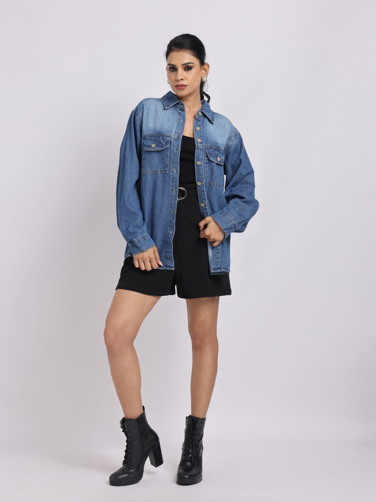 Relaxed Fit Denim Shirt – Mid Blue Wash