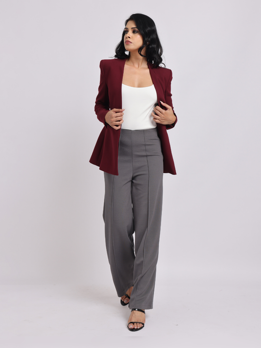Grey High-Waist Tailored Wide-Leg Trousers