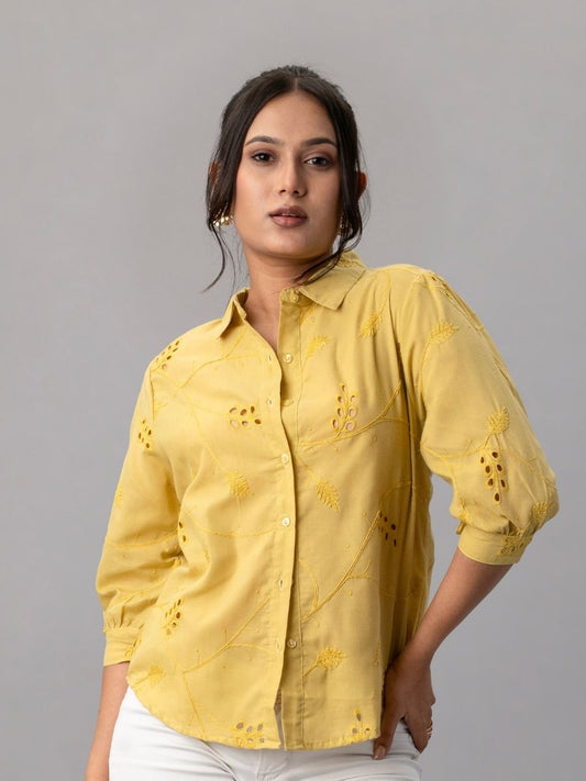 Sunbeam Yellow Embroidered Cotton Shirt