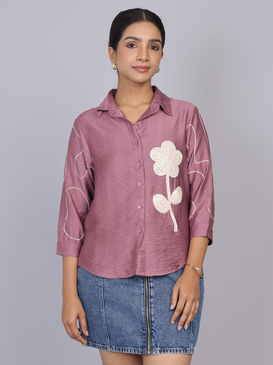 Mauve Bloom Flora Embroidered Shirt