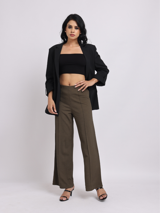 Olive Green Wide-Leg High-Rise Trousers