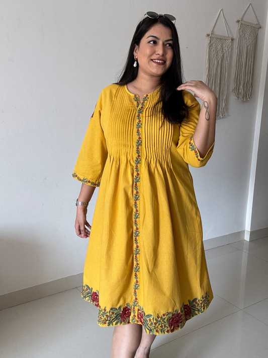 Embroidered Yellow Cotton Dress