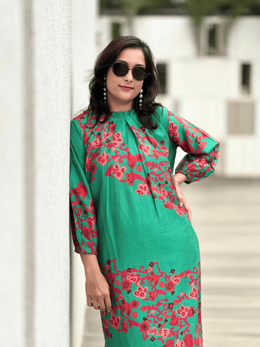 Green Silk Print Co-Ords Set