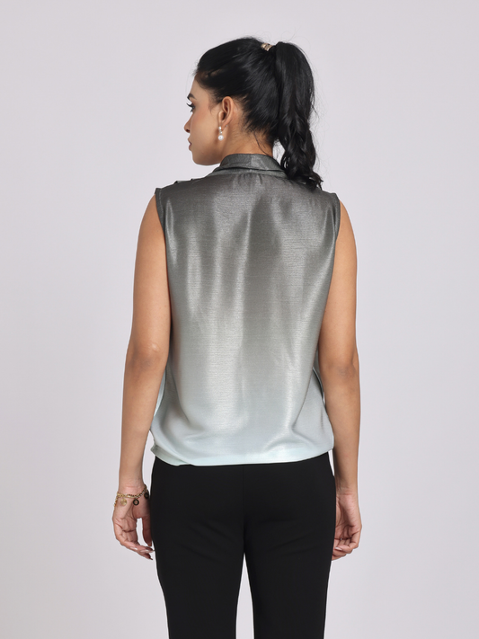 Mint Satin Drape Neck Top