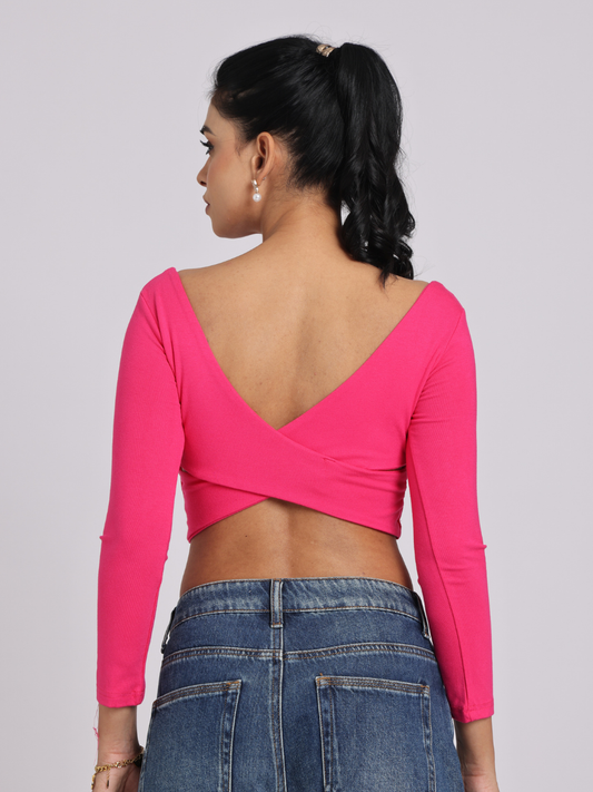 Hot Pink Cross-Back Crop Top - Statement Luxe Fit