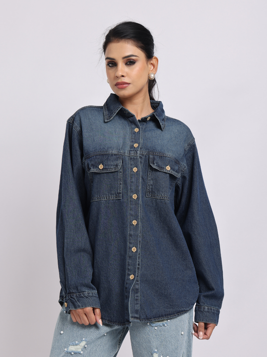 Dark Blue Relaxed Denim Shirt