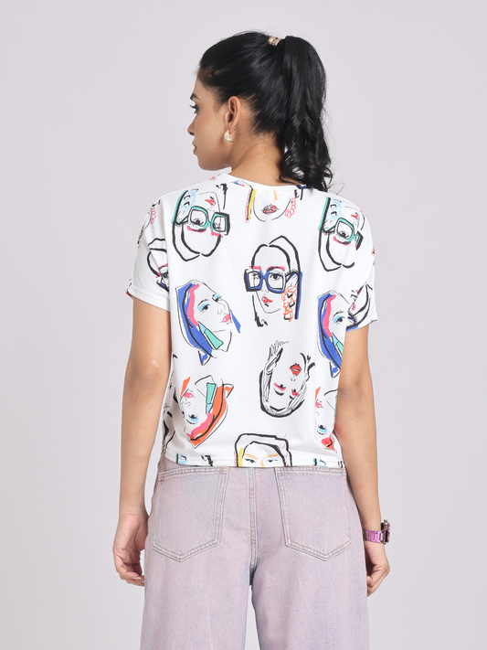 Face Print Relaxed Fit White T-Shirt