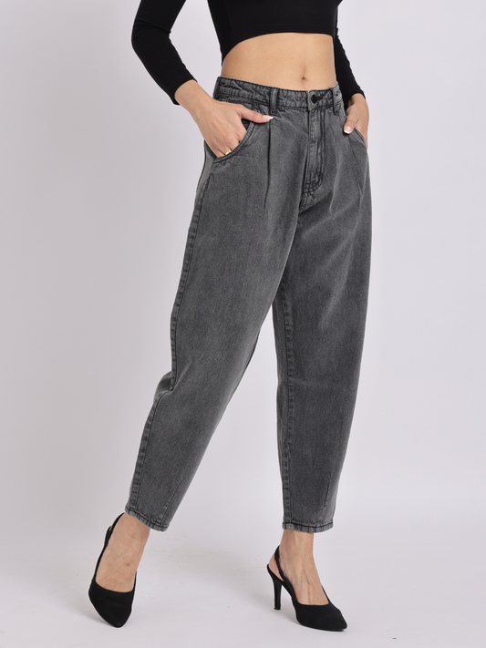 Grey Mid-Rise Tapered Denim Jeans