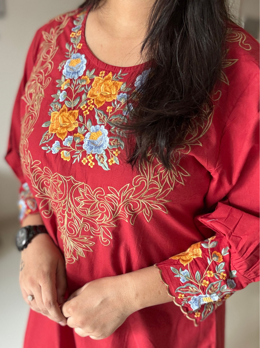 Red Embroidered Cotton Dress