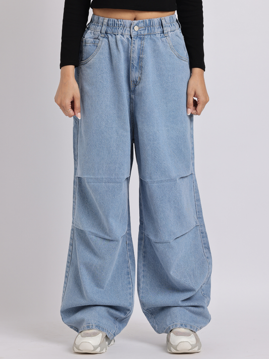 High-Waist Elasticated Wide-Leg Denim Jeans