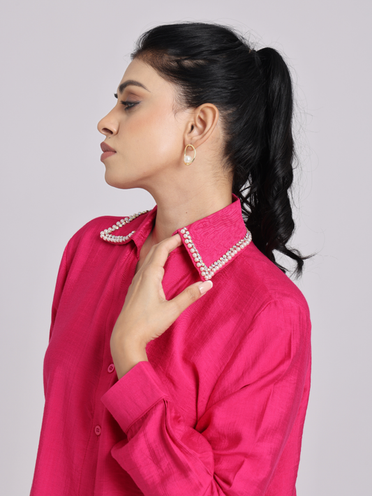Hot Pink Pearl Collar Shirt
