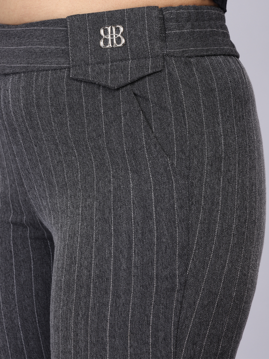 Grey Pinstripe High Waist Trouser