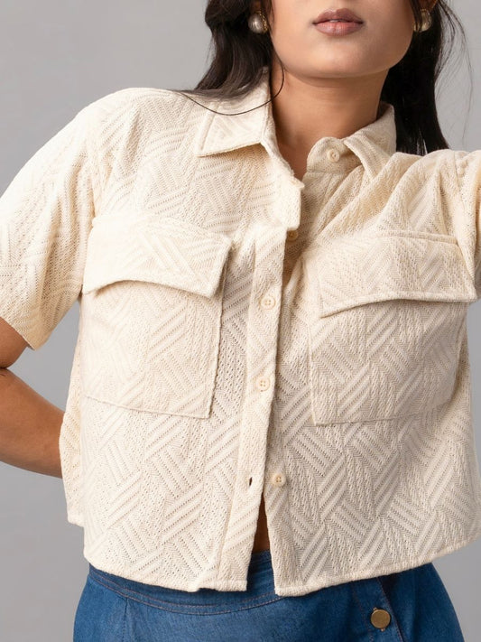 Sandstone Textured Crop Shirt