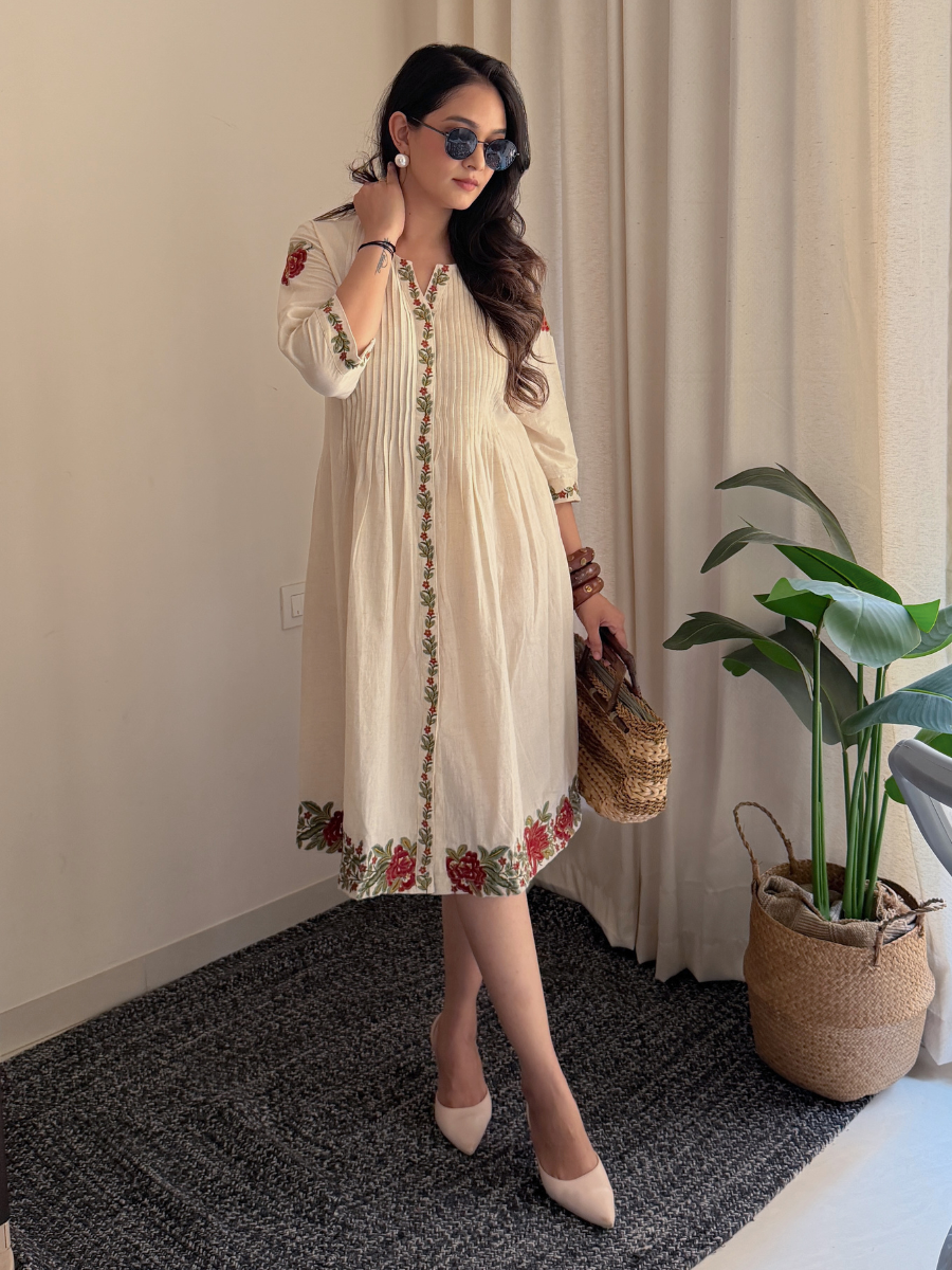 cotton dress with embroidery Buy Khadi Cotton Dress for women – NATICA