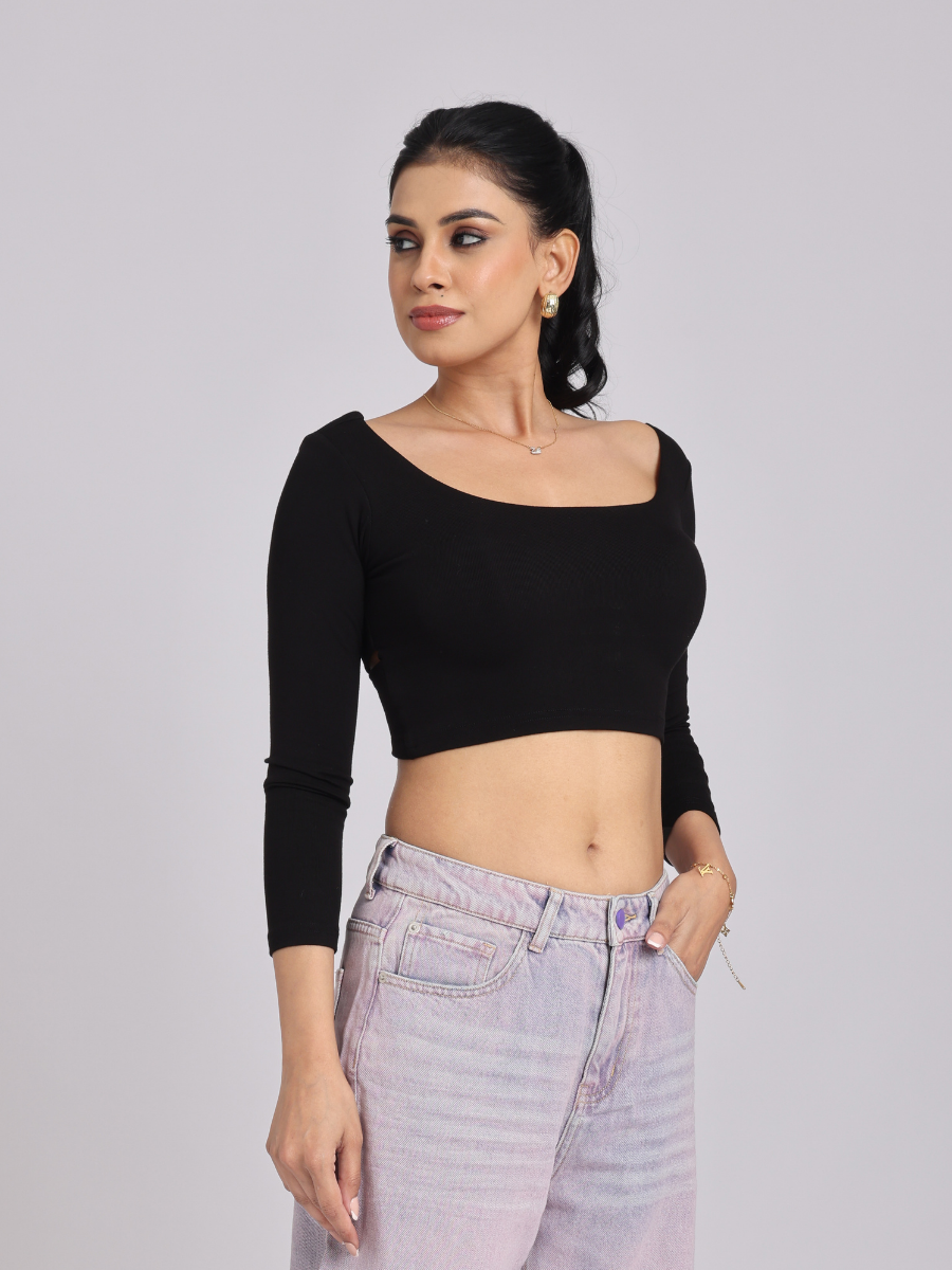 Noir Cross-Back Sculpt Crop Top - Statement Luxe Fit
