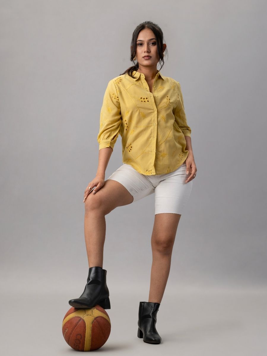 Sunbeam Yellow Embroidered Cotton Shirt