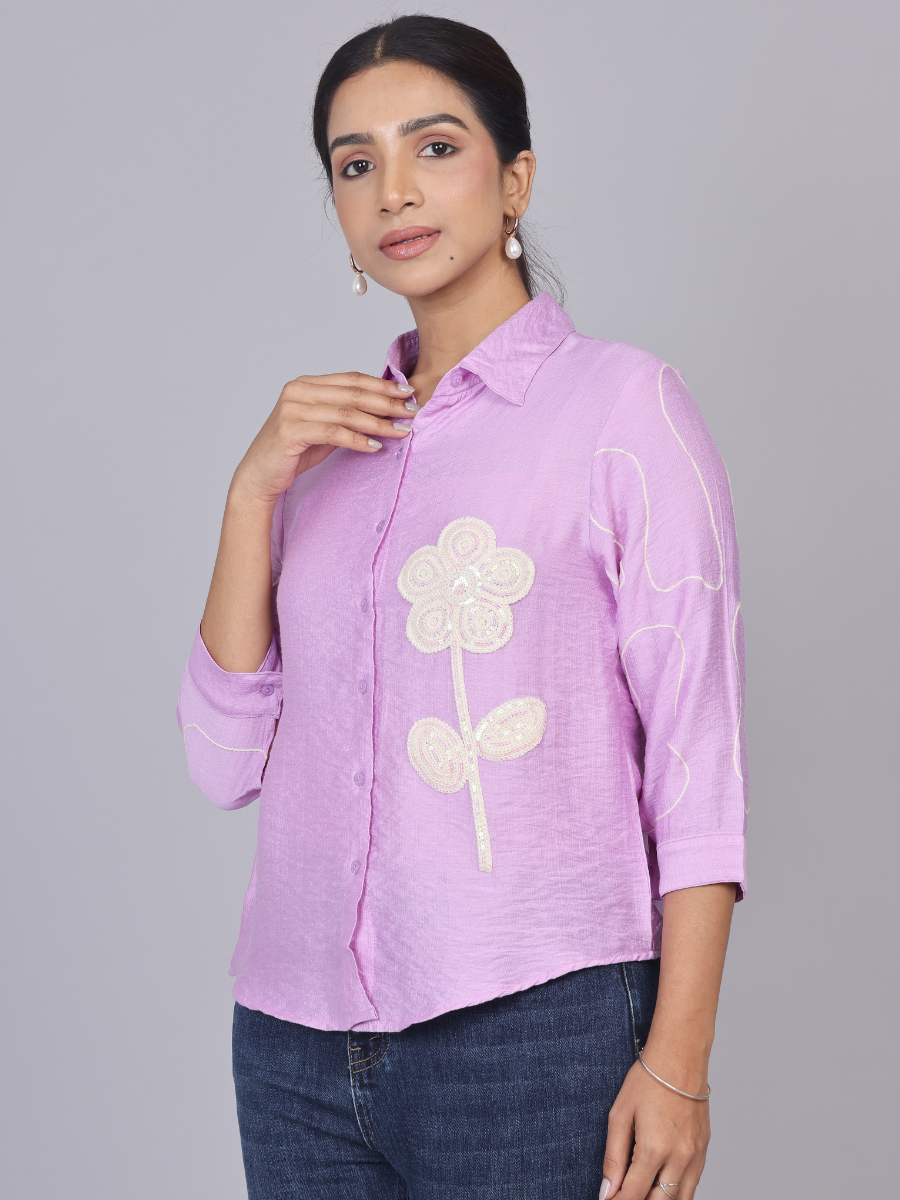 Lilac Blossom Embroidered Shirt