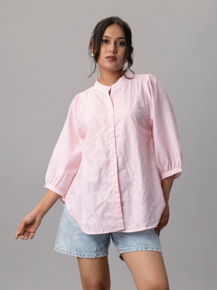 Roseline Reverie Striped Cotton Shirt-Top
