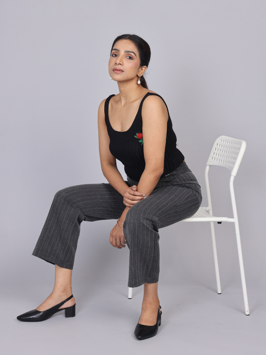 Grey Pinstripe High Waist Trouser