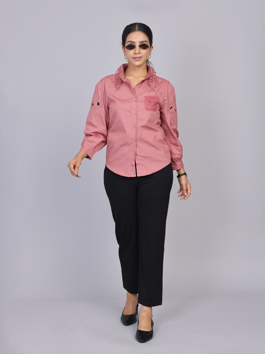 Rose Cutwork Embroidered Cotton Shirt