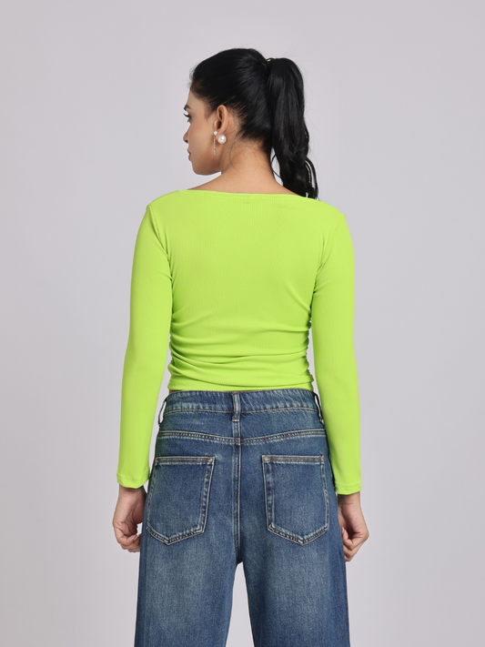 Lime Green Side Elastic Ruched Crop Top