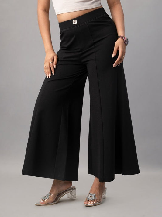 Black Flared Wide Leg Trousers for Women – Relaxed Fit