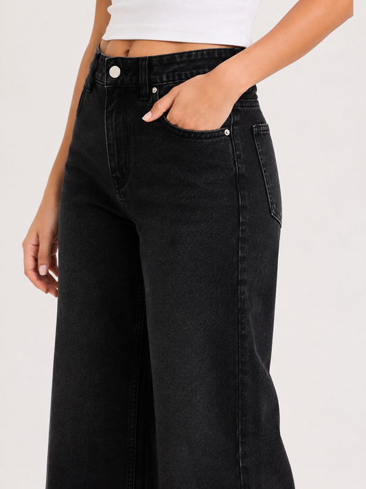 Midnight Black High-Rise Wide-Leg Non Stretch Jeans