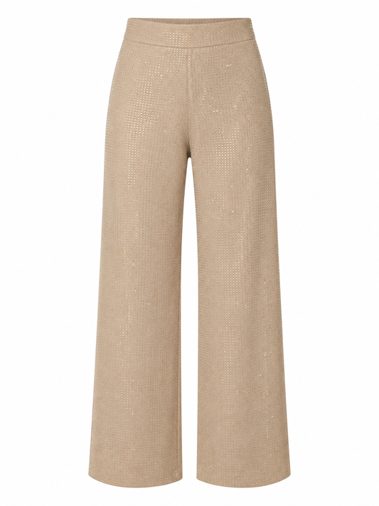 Champagne Glow Rhinestone Wide-Leg Trousers