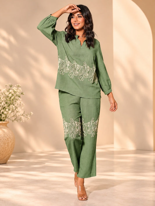 Casual Chic Green Cotton Co-Ords Set