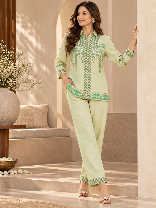 Azure Luxe Embroidered Co-Ord Set - Green