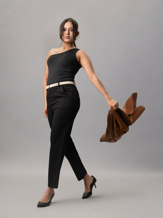 Black Slim Fit Tapered Bottom Wear for Women Online