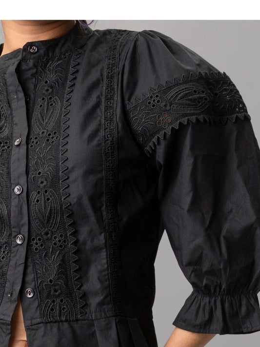 Black Victorian Lace Puff Sleeve Blouse
