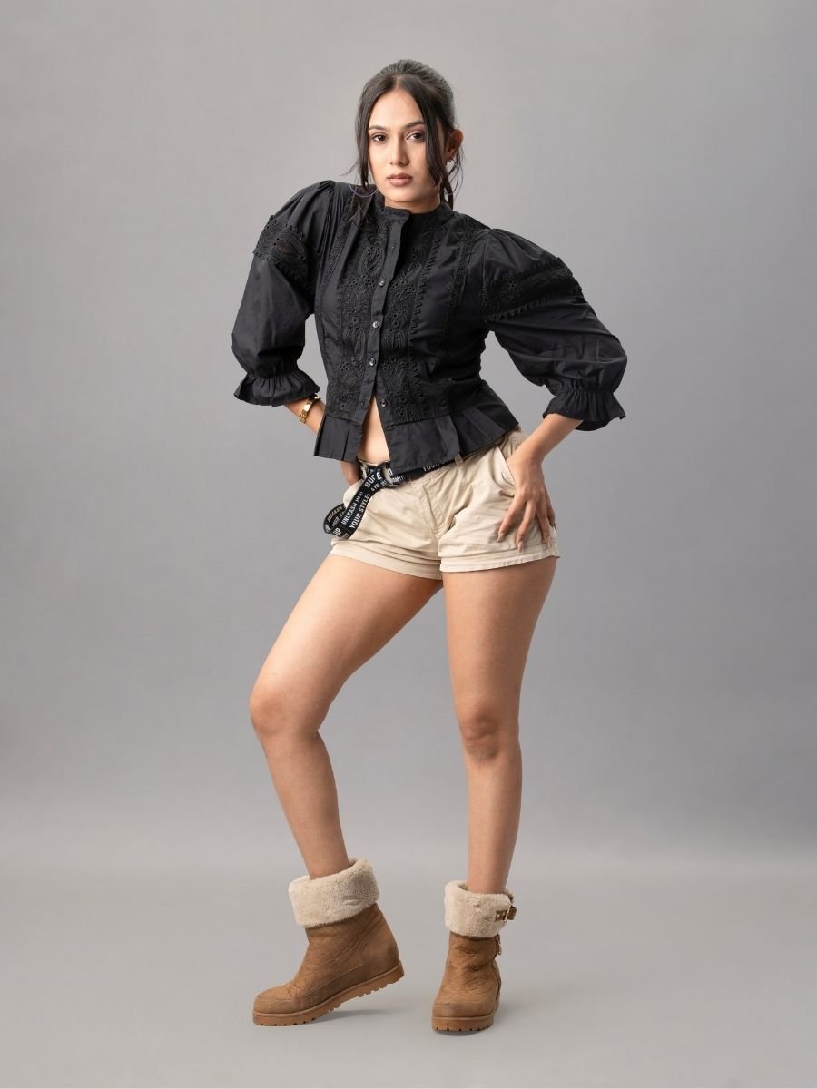 Black Victorian Lace Puff Sleeve Blouse