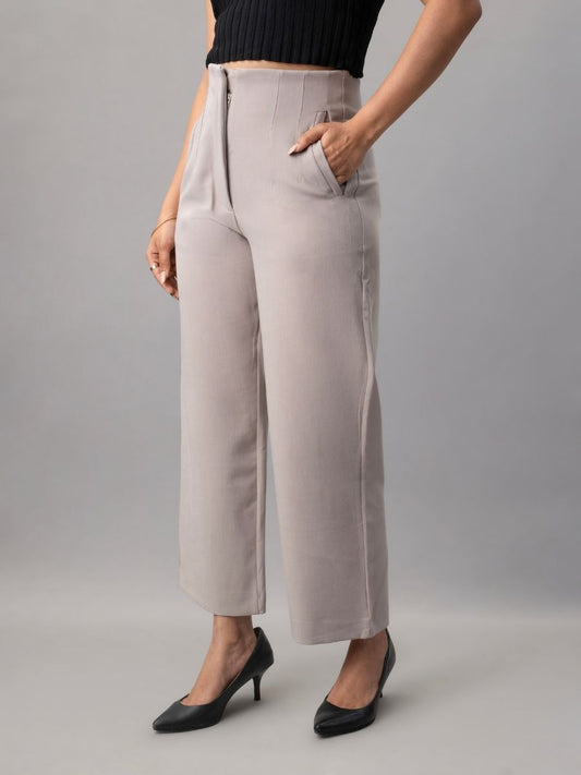 Buy Stylish Beige Relaxed High Waist Trousers Online in India