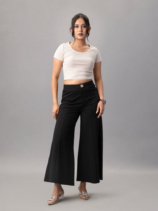Buy Black Wide Leg Flared Trousers Online in India – Natica