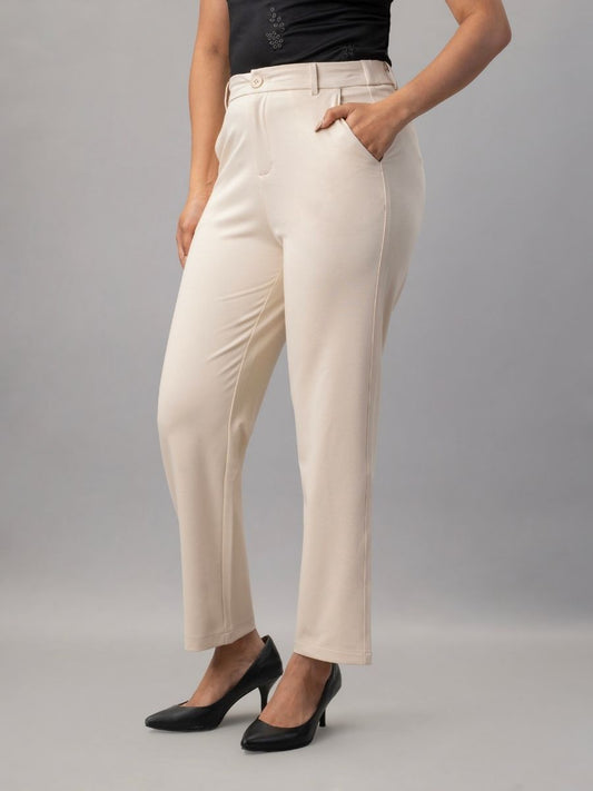 Buy Stylish Ivory Slim Fit Tapered Trousers Online in India