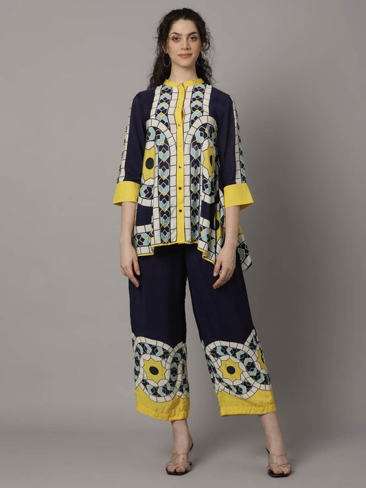 Buy Stylish Co-ord Sets for Women Online in India – Blue Silk Print by Natica