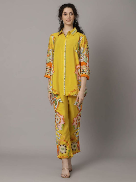 Buy Stylish Co-ord Sets for Women Online in India – Yellow Silk Floral by Natica